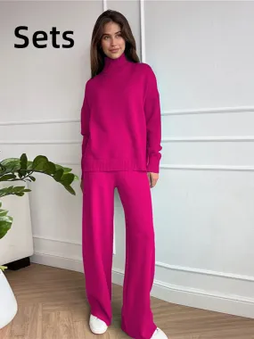 Autumn Women Turtleneck Knitted Sweater Set