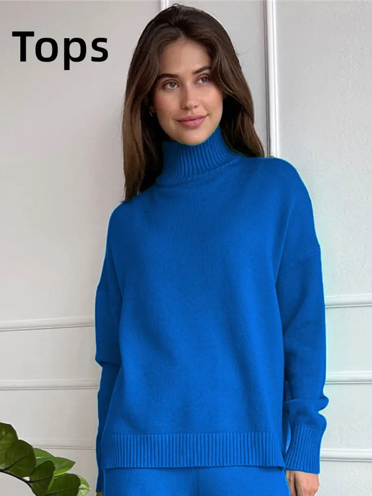 Autumn Women Turtleneck Knitted Sweater Set