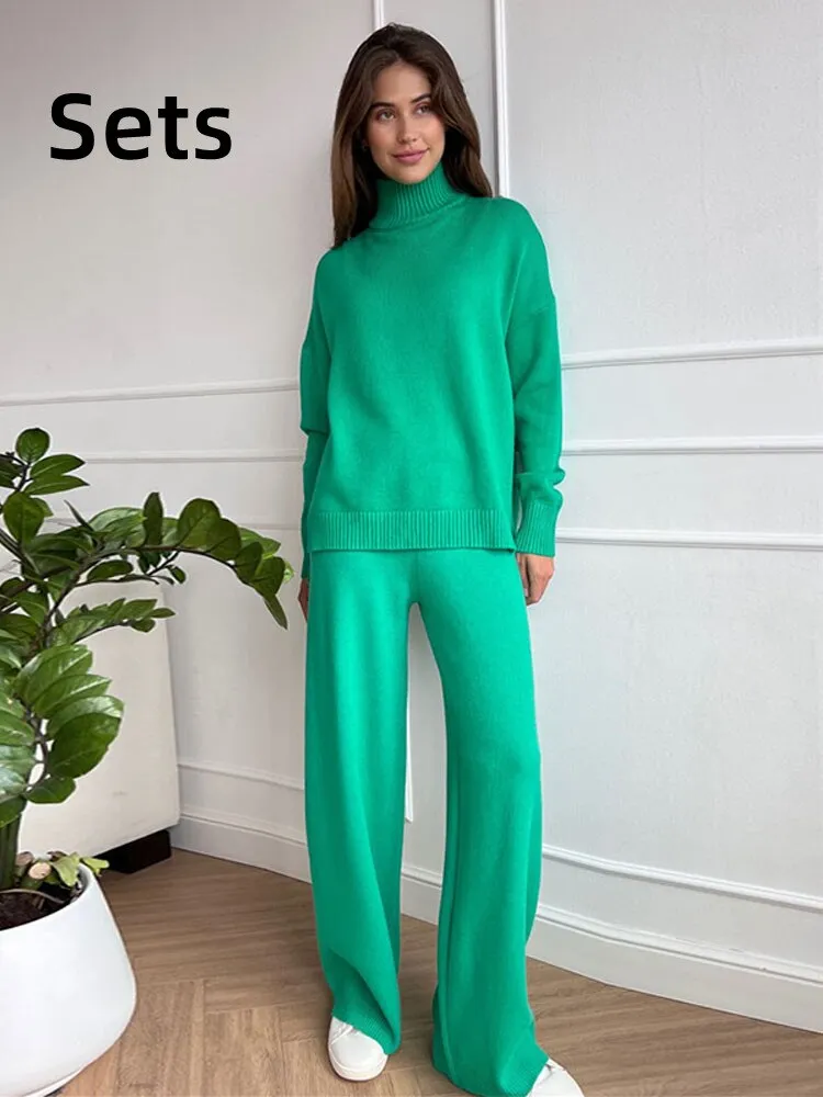 Autumn Women Turtleneck Knitted Sweater Set
