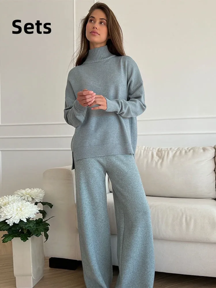 Autumn Women Turtleneck Knitted Sweater Set