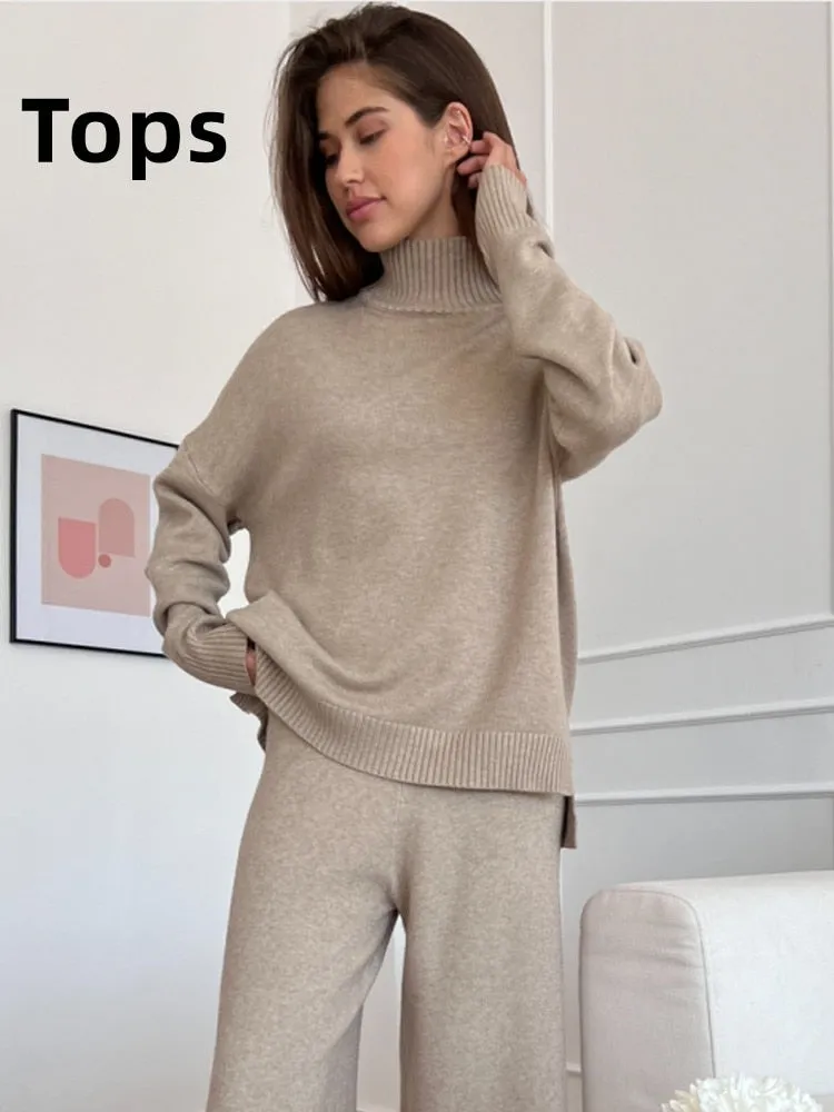 Autumn Women Turtleneck Knitted Sweater Set