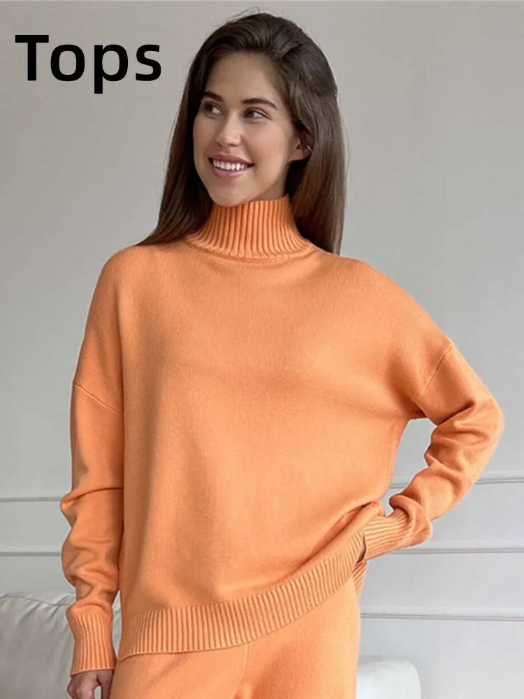 Autumn Women Turtleneck Knitted Sweater Set