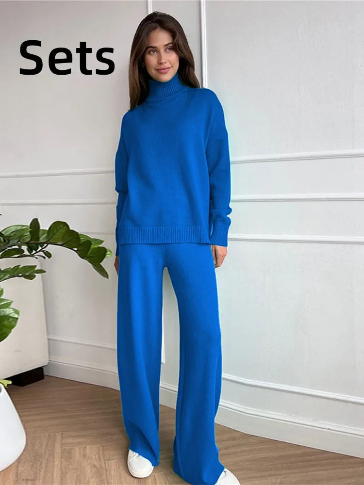 Autumn Women Turtleneck Knitted Sweater Set