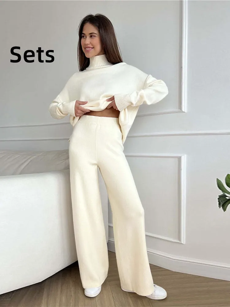 Autumn Women Turtleneck Knitted Sweater Set