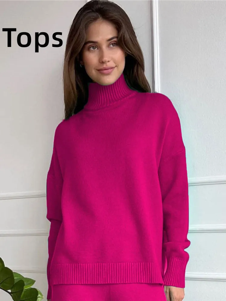 Autumn Women Turtleneck Knitted Sweater Set