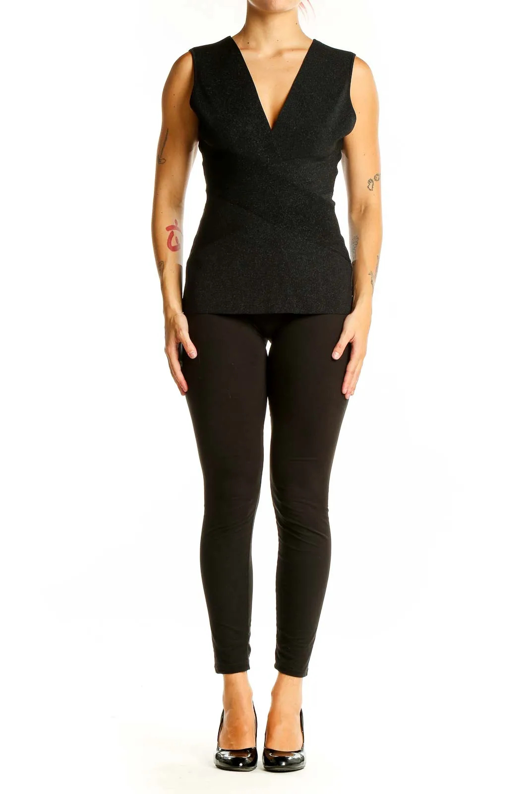 Black V-Neck Sleeveless Top