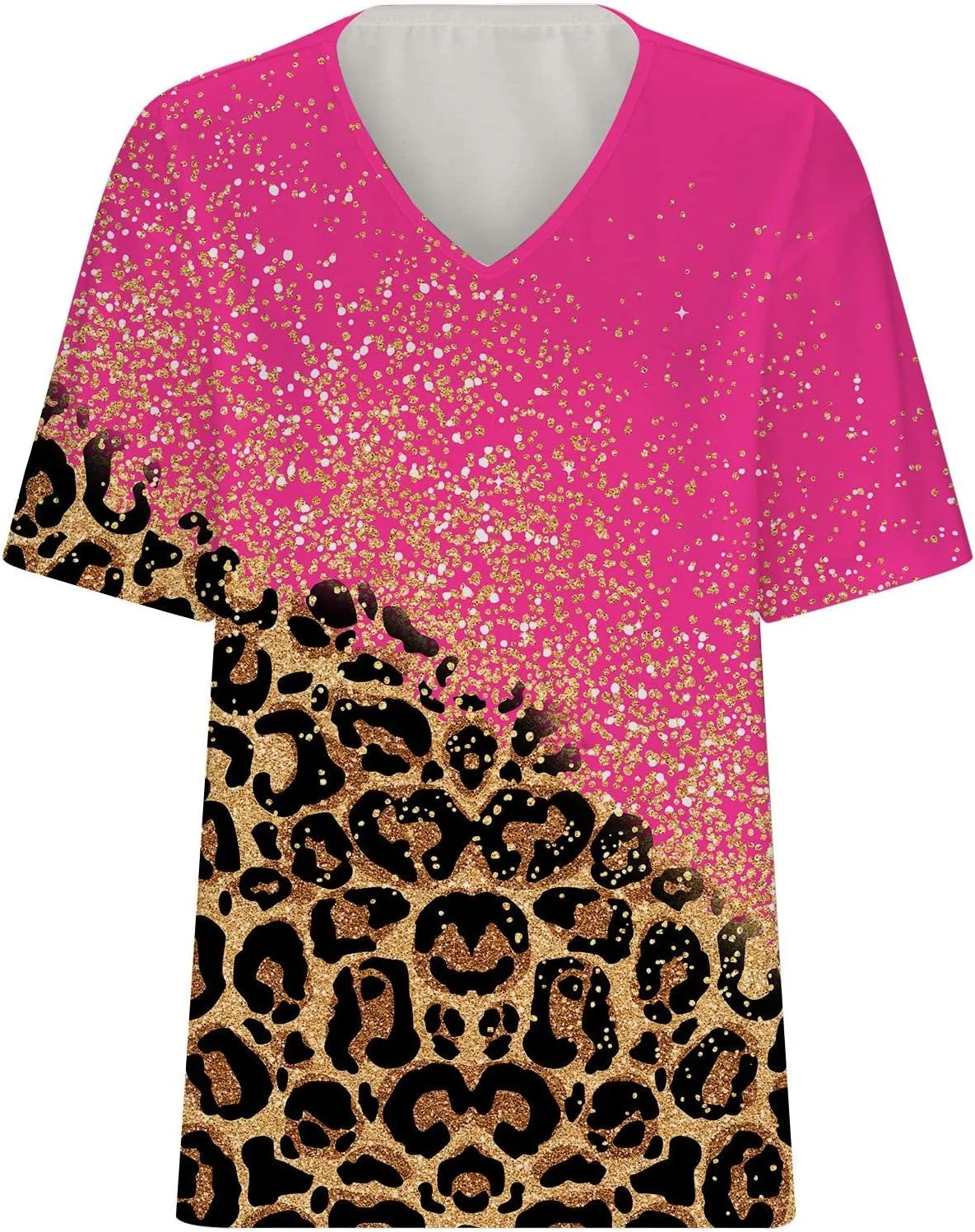 Ceboyel Womens Leopard Print Summer Blouse V Neck Tunic T Shirts Short Sleeve Casual Loose Tee Tops Flowy Ladies Outfits 2023