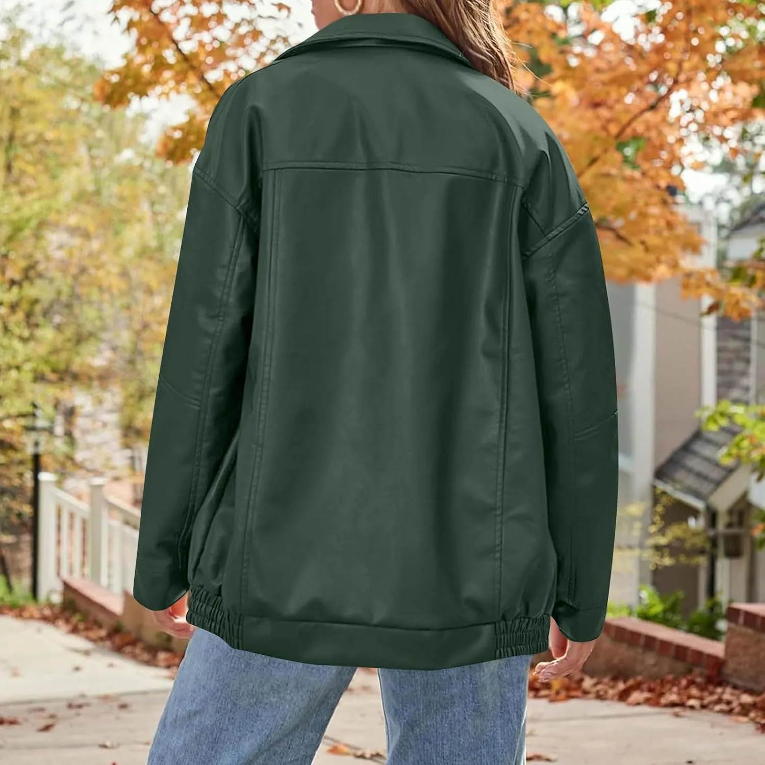 Faux Leather Jacket Women Full Zip Oversized Coats Winter Casual Motocycle Fall Jacket Winter Clothes With Pockets