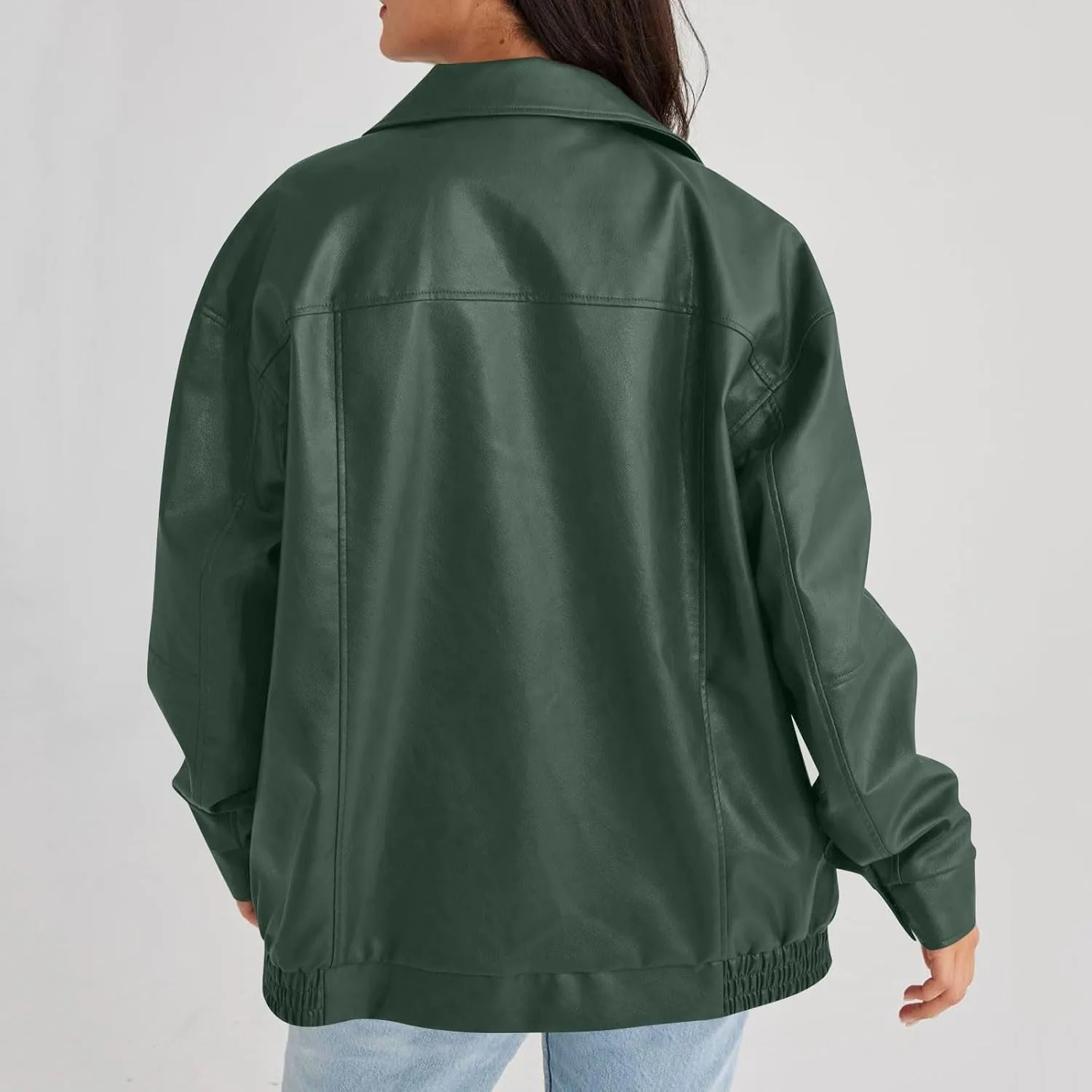 Faux Leather Jacket Women Full Zip Oversized Coats Winter Casual Motocycle Fall Jacket Winter Clothes With Pockets