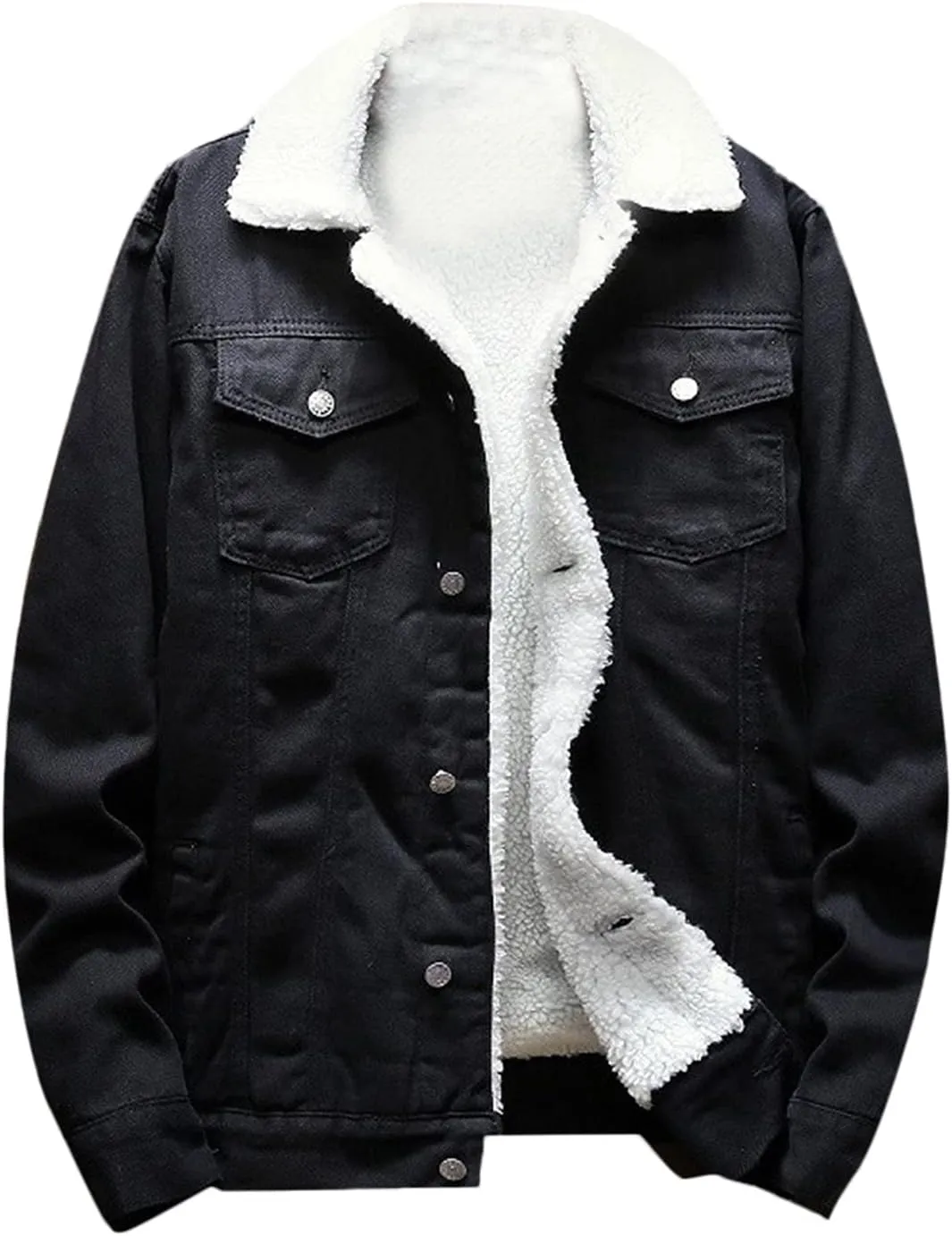 Fleece Lined Jean Jacket Mens Lapel Sherpa Denim Jackets Casual Winter Thermal Thicken Crop Trucker Jacket Coats