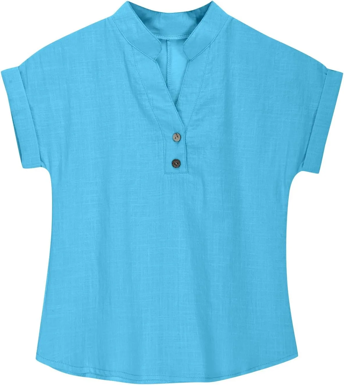 Girls Cotton Linen Shirts Summer Casual Button v Neck Tunic Blouses Kids Trendy Lightweight Solid Short Sleeve Tops