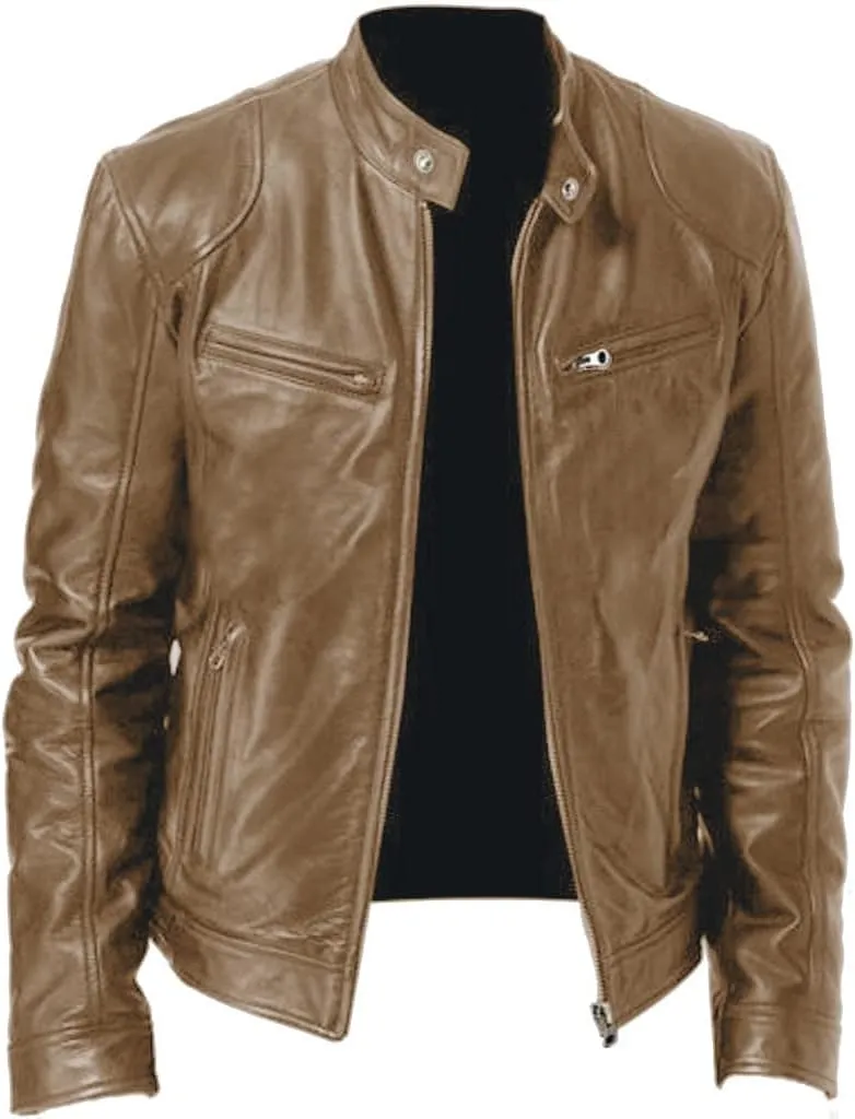 GOFULY Leather Jacket Men Big And Tall Streetwear Zip Up Stand Collar Jackets Faux Leather Motocycle Coats 2024 Outwear 2024