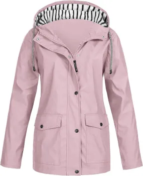 HTHLVMD Rain Jacket Women 2024 Yellowjackets Fall Lightweight Waterproof Windbreaker Outdoor Hooded Trench Coat for Women