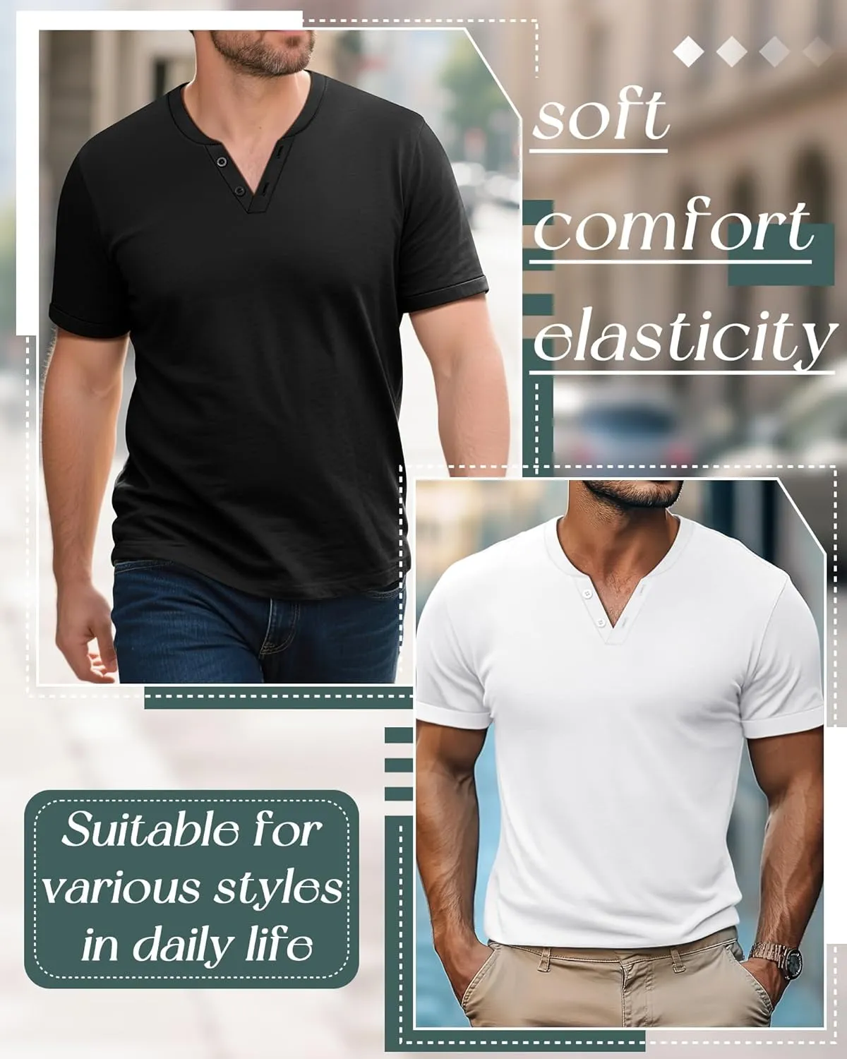 Huukeay 3 Pack Big and Tall Men's Short Sleeve Henley T Shirts Cotton Summer Casual Basic Tee Button Lightweight Stretch Top