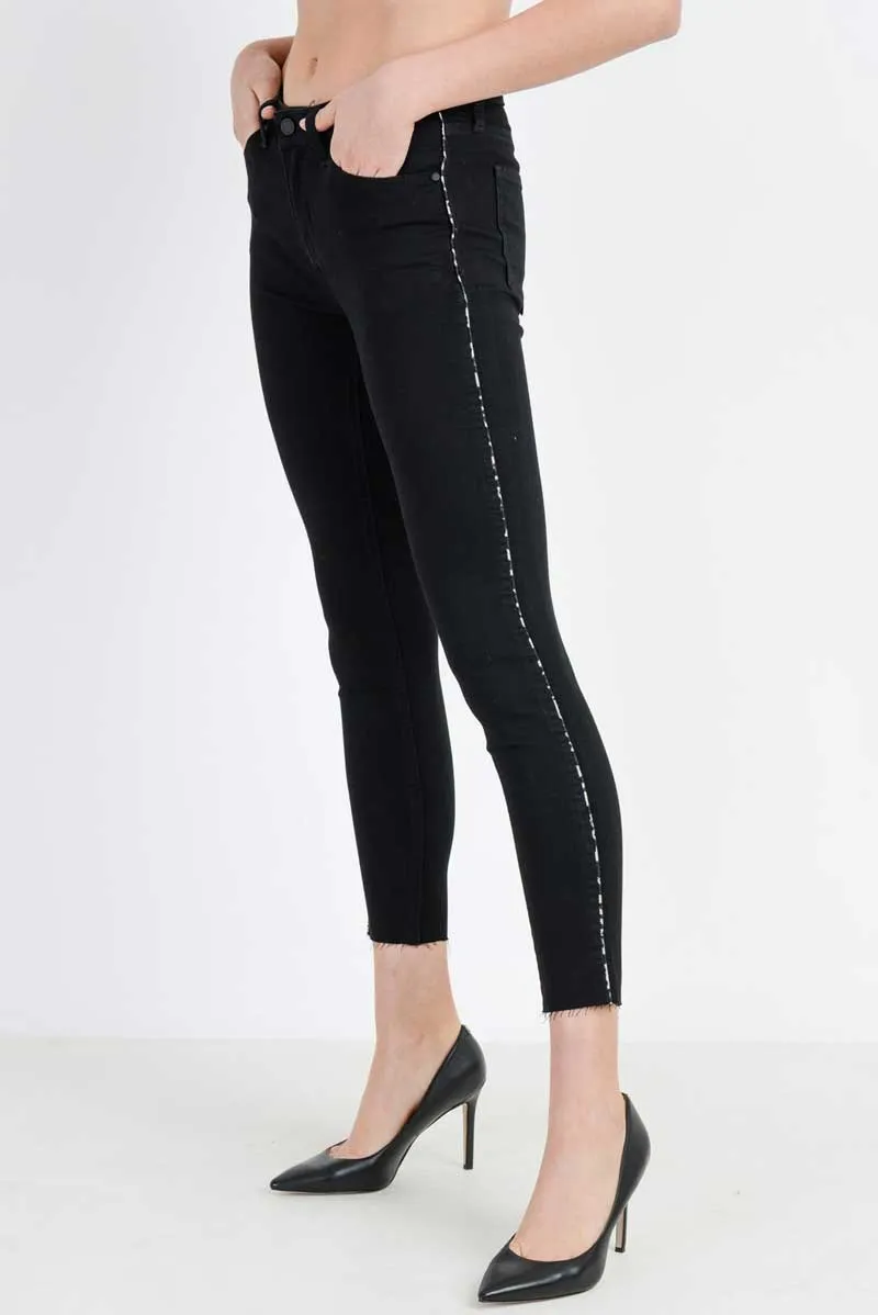Just Black Denim Hi Rise Leopard Piping Skinny Jeans