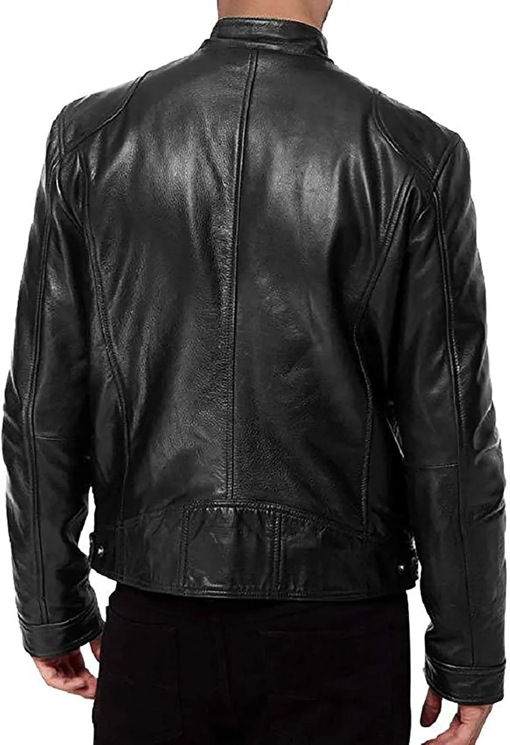 Leather Jacket Men Trendy Zipper Stand Collar Fall Jackets Faux Leather Motocycle Coats Streetwear Outwear With Pocket