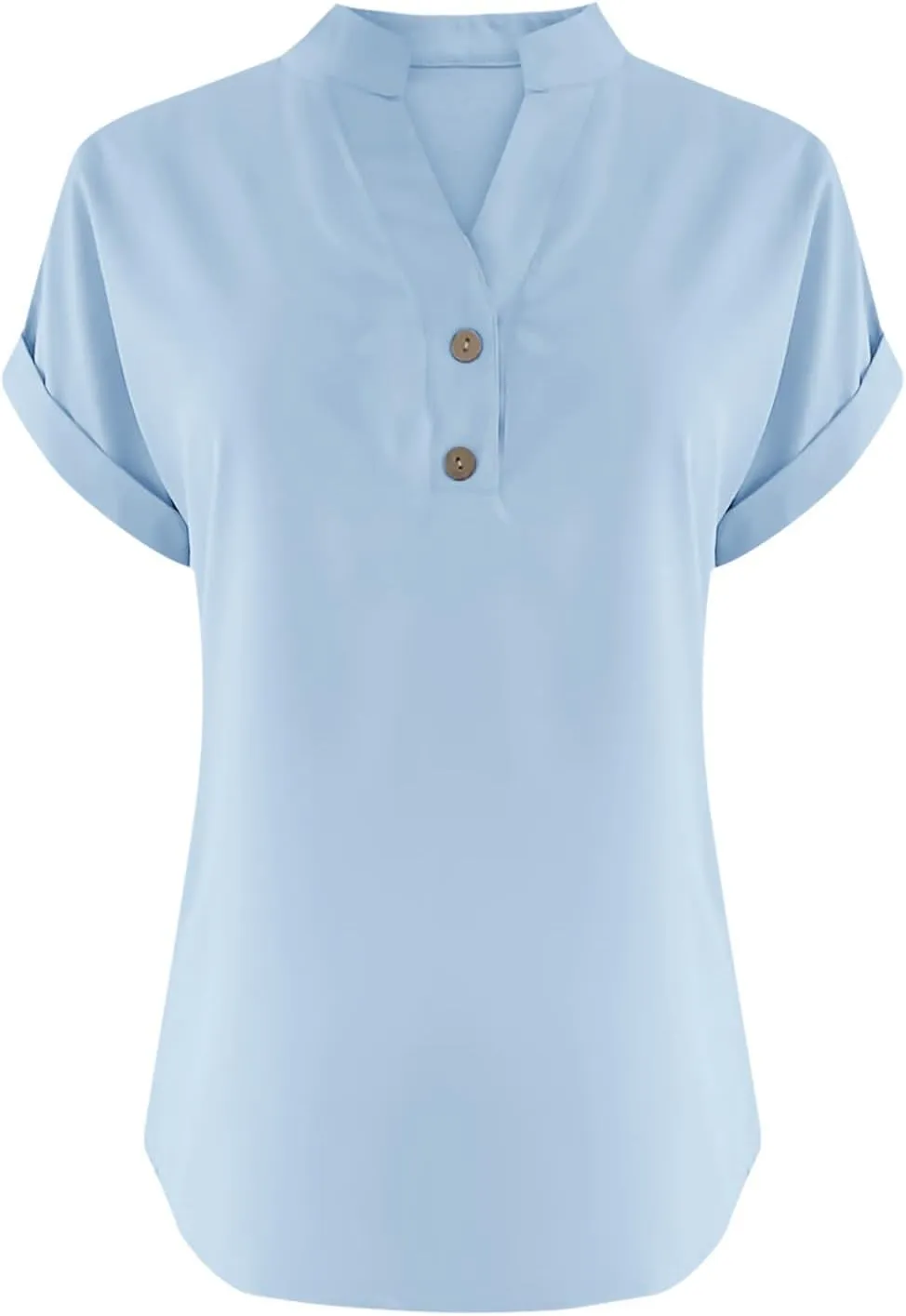 Linen Shirts for Women Casual Work Blouse Tops Summer Short Sleeve Roll Up Loose Fit V-Neck Cotton Button Up Shirt