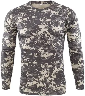 Long Sleeve Camo Hunting Shirts for Men Vintage Military Athletic Compression Shirt Workout Running Hiking Training Tee Tops