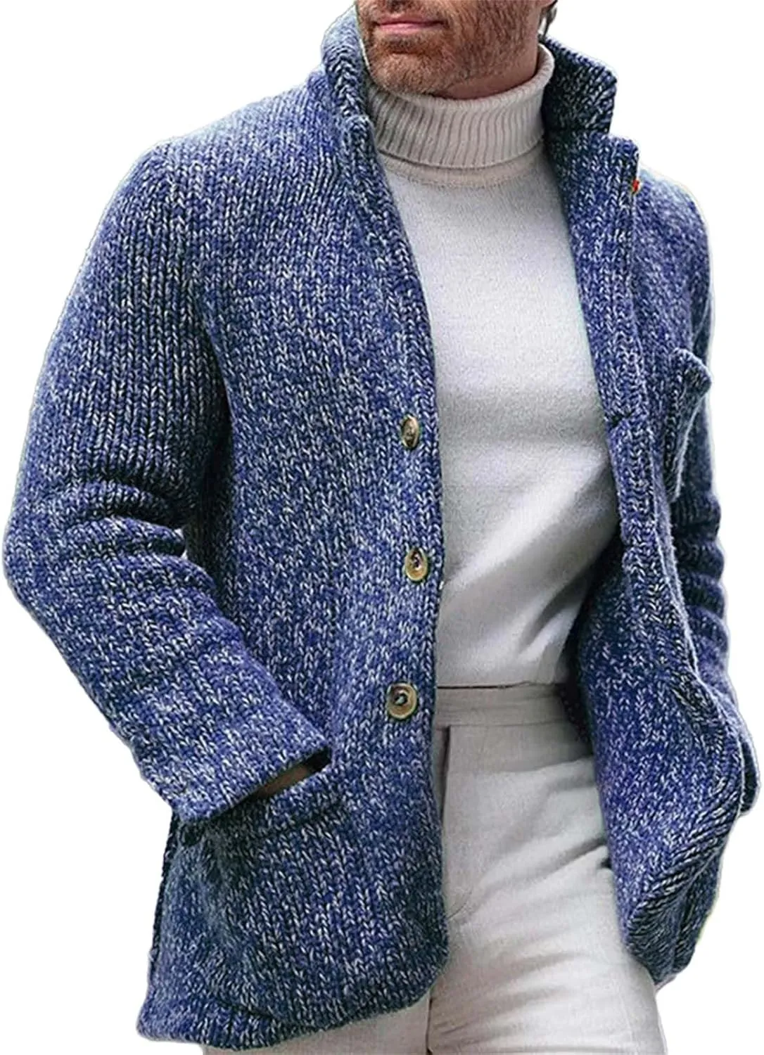 Mens Fashion Knitted Blazers Sweaters Plus Size Thicken Thermal Winter Cardigan Casual Long Sleeve Button Down Jacket