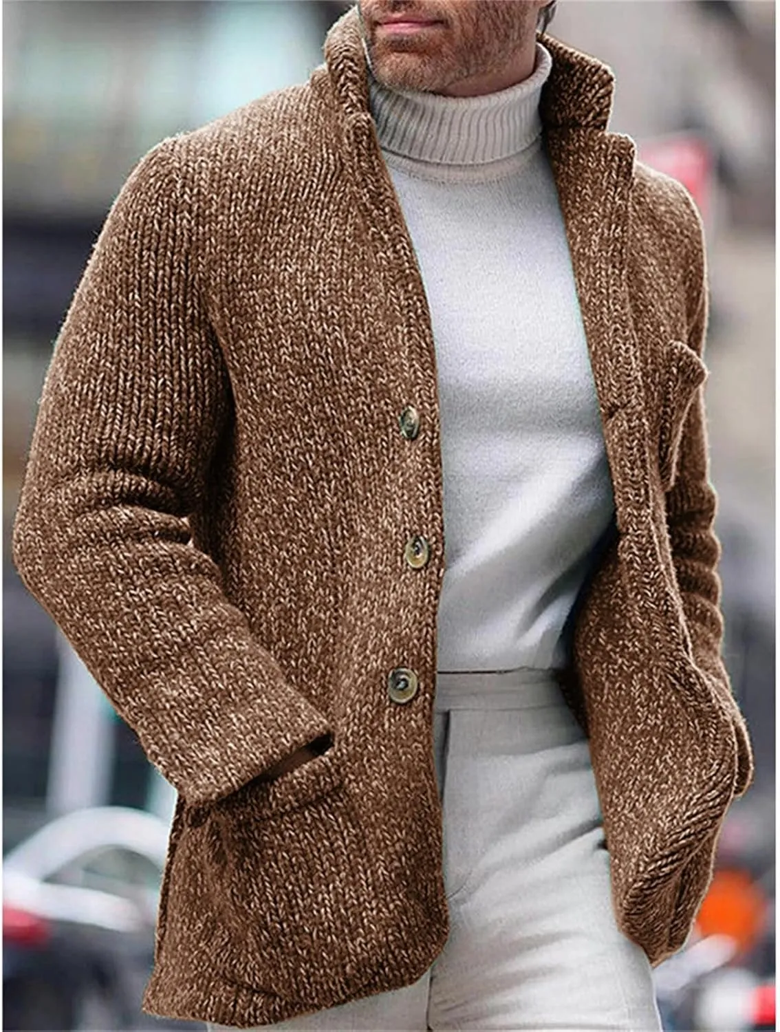 Mens Fashion Knitted Blazers Sweaters Plus Size Thicken Thermal Winter Cardigan Casual Long Sleeve Button Down Jacket