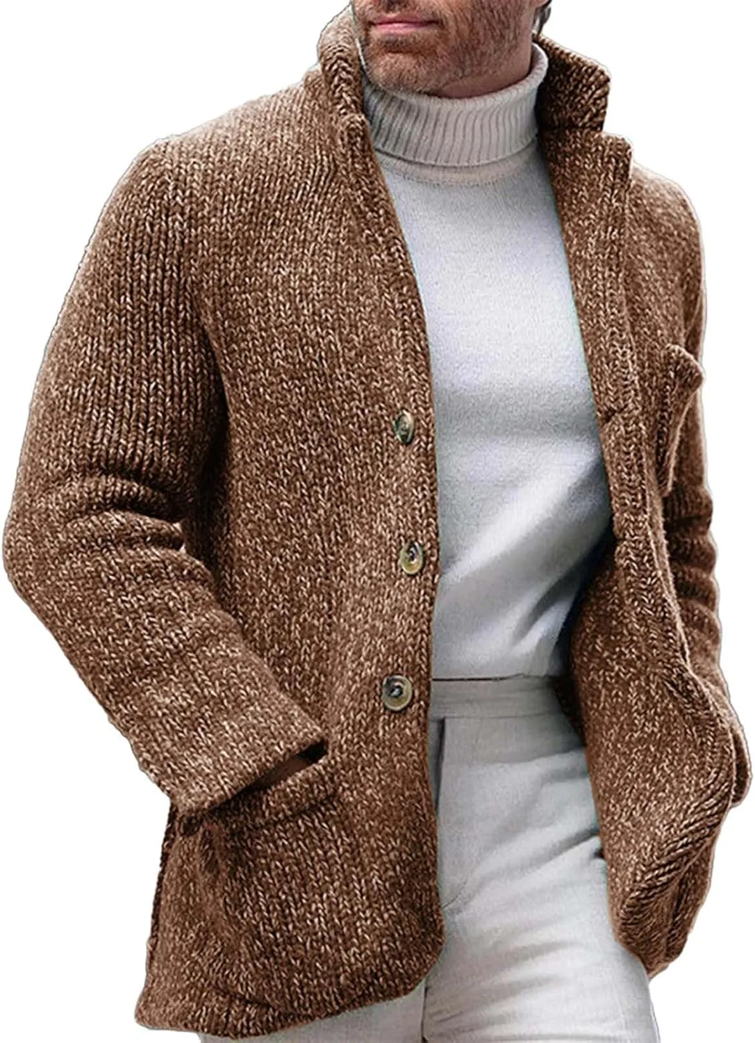 Mens Fashion Knitted Blazers Sweaters Plus Size Thicken Thermal Winter Cardigan Casual Long Sleeve Button Down Jacket