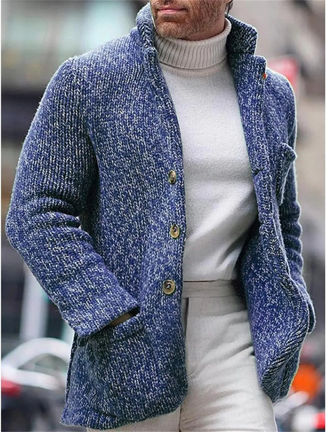 Mens Fashion Knitted Blazers Sweaters Plus Size Thicken Thermal Winter Cardigan Casual Long Sleeve Button Down Jacket