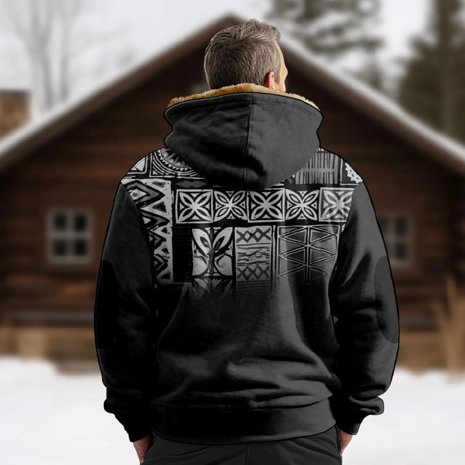 Mens Fleece Jacket Fuzzy Sherpa Jacket Western Aztec Print Vintage Sweatshirts Winter Warm Ethnic Casual Sweater Coat
