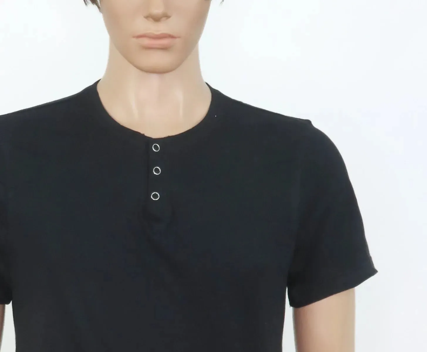Mens Henley Neck T Shirt Black