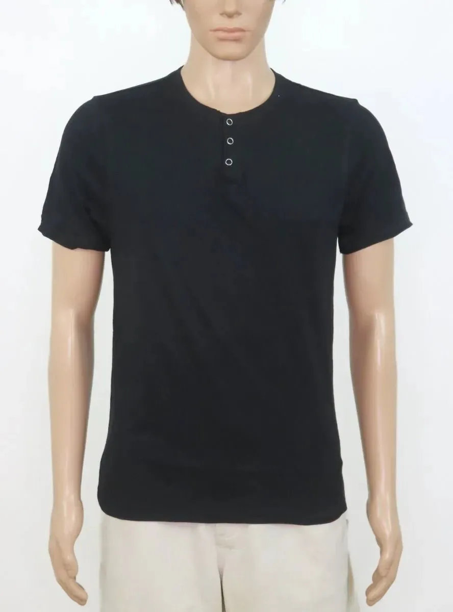 Mens Henley Neck T Shirt Black