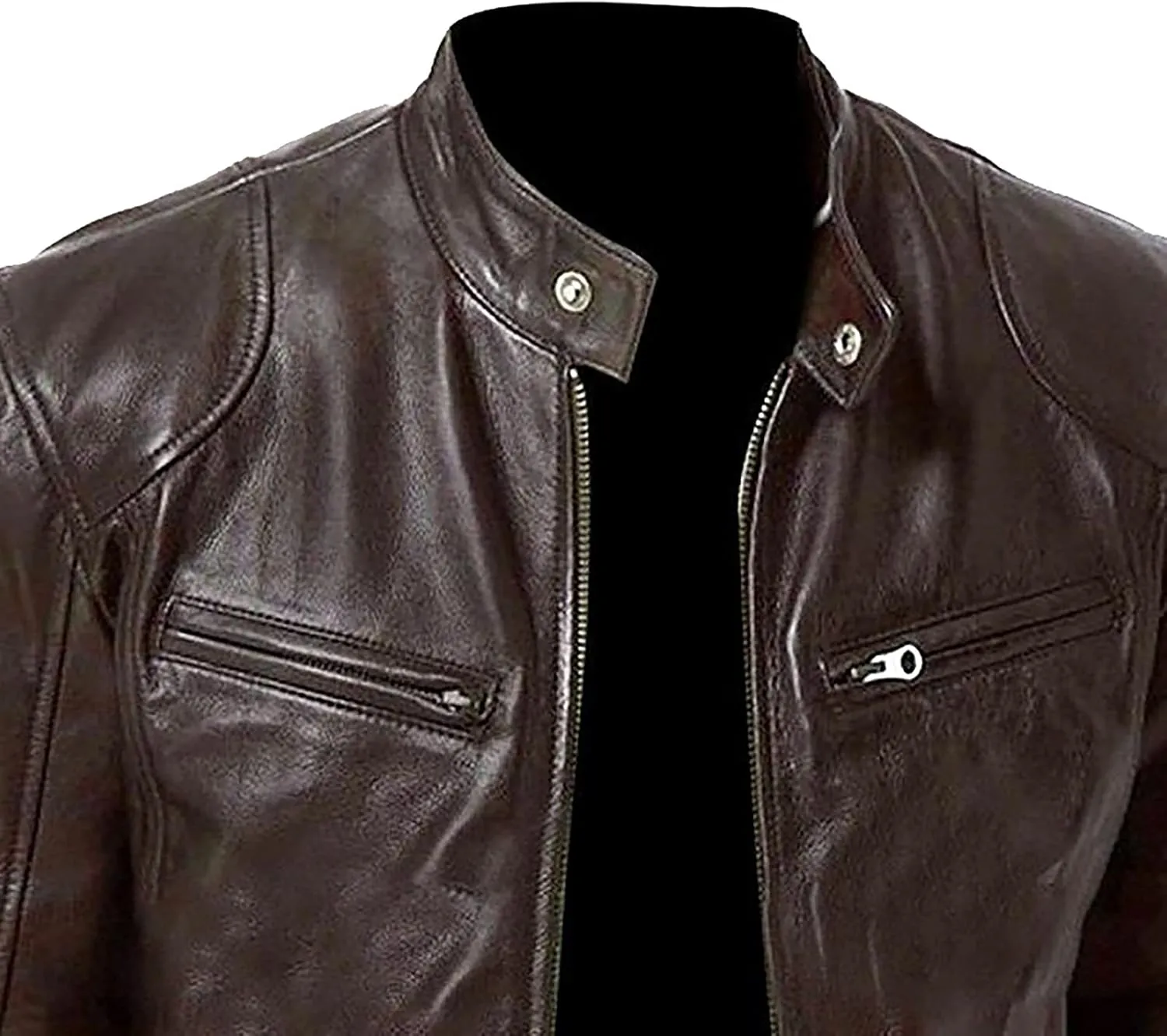 Mens Leather Jacket Slim Fit Casual Full Zip Stand Collar Fall Jacket Faux Leather Motocycle Coats Oversized Outwear