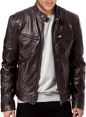 Mens Leather Jacket Slim Fit Casual Full Zip Stand Collar Fall Jacket Faux Leather Motocycle Coats Oversized Outwear