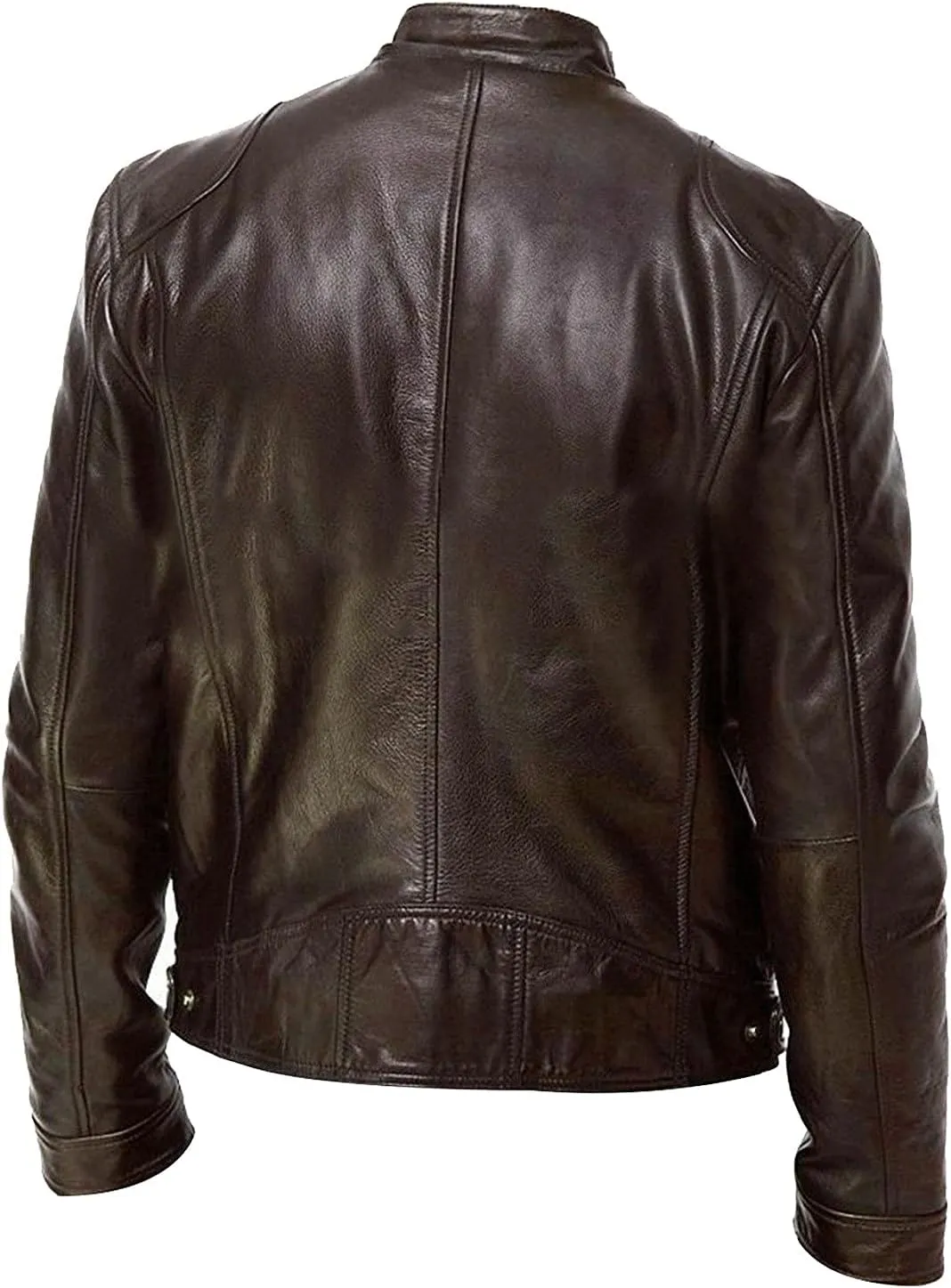 Mens Leather Jacket Slim Fit Casual Full Zip Stand Collar Fall Jacket Faux Leather Motocycle Coats Oversized Outwear