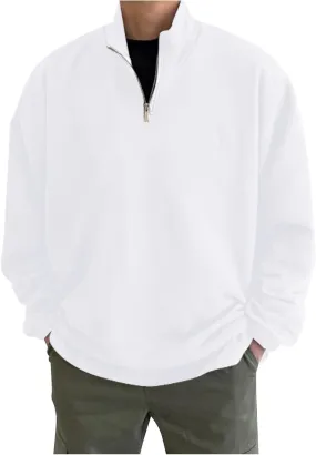 Men's Long-Sleeved Quarter-Zip Sweatshirt Lightweight Breathable Walking Hiking Regular Fit Stand Collar Pullover Jumper