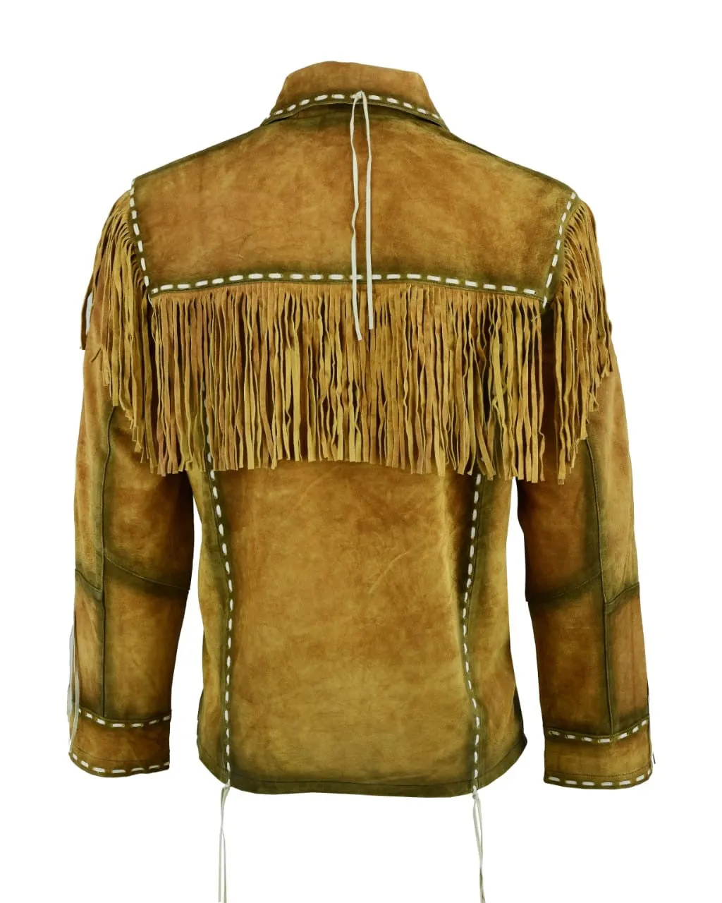 Mens Western Cowboy Brown Suede Leather Jacket With Fringe