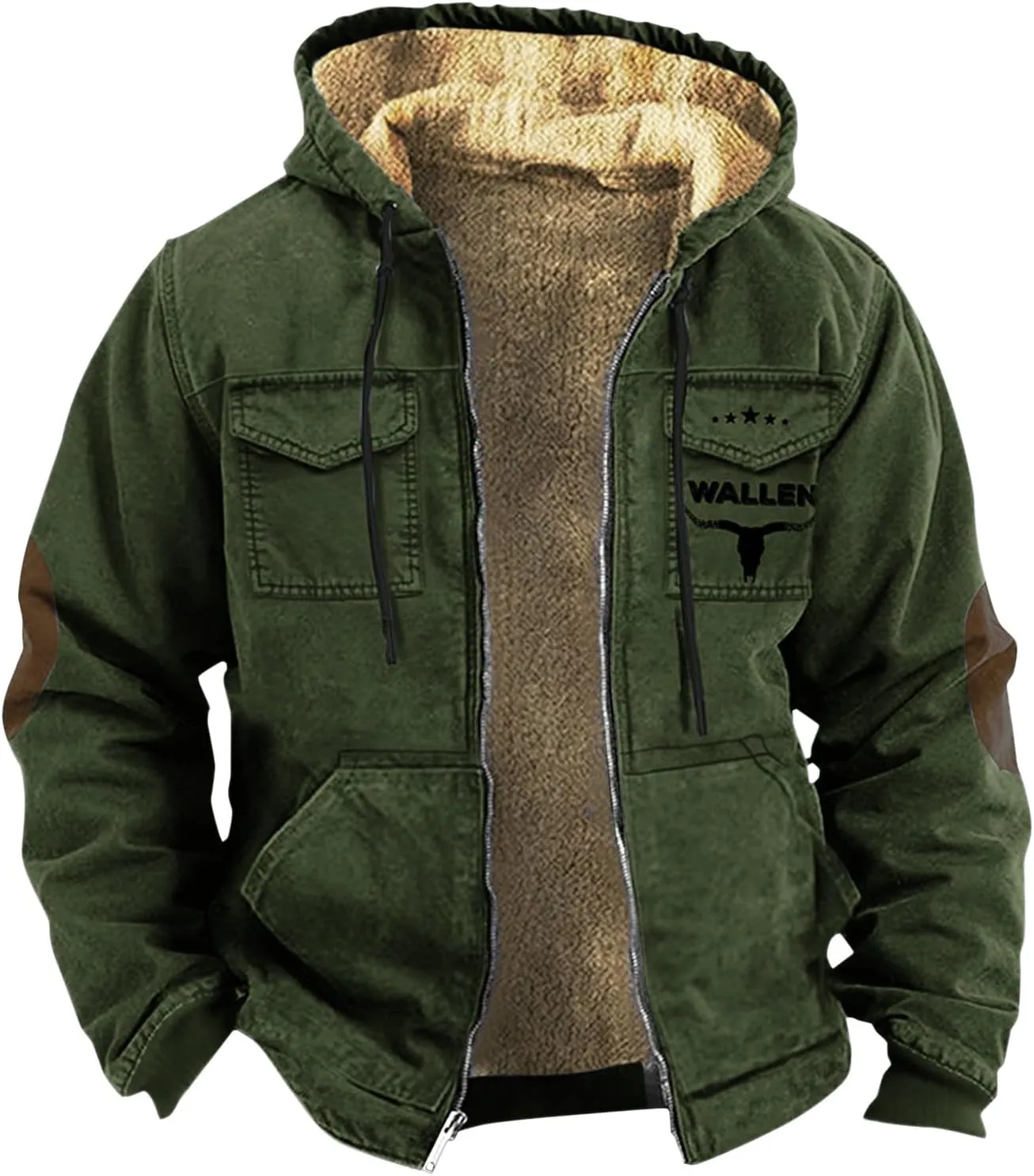 Men's Winter Coat Sherpa Fleece Lined Jacket Western 3D Printed Full Zip Thick Heavyweight Hoodie Winter Sweatshirts Coat