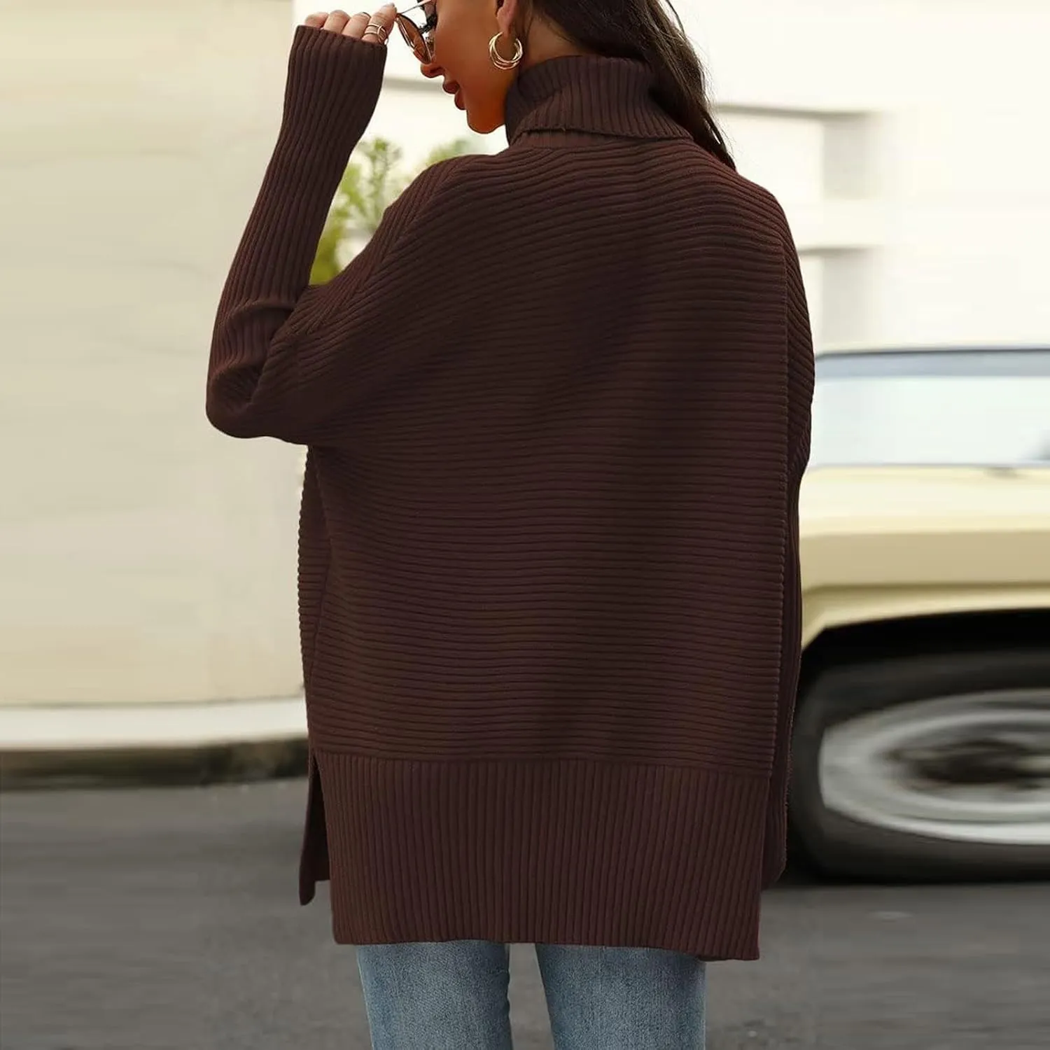 Oversized Sweaters for Women Turtleneck Bat-Wing Long Sleeve Ribbed Pullover Cozy Baggy Sweater 2024 Fall Outfits