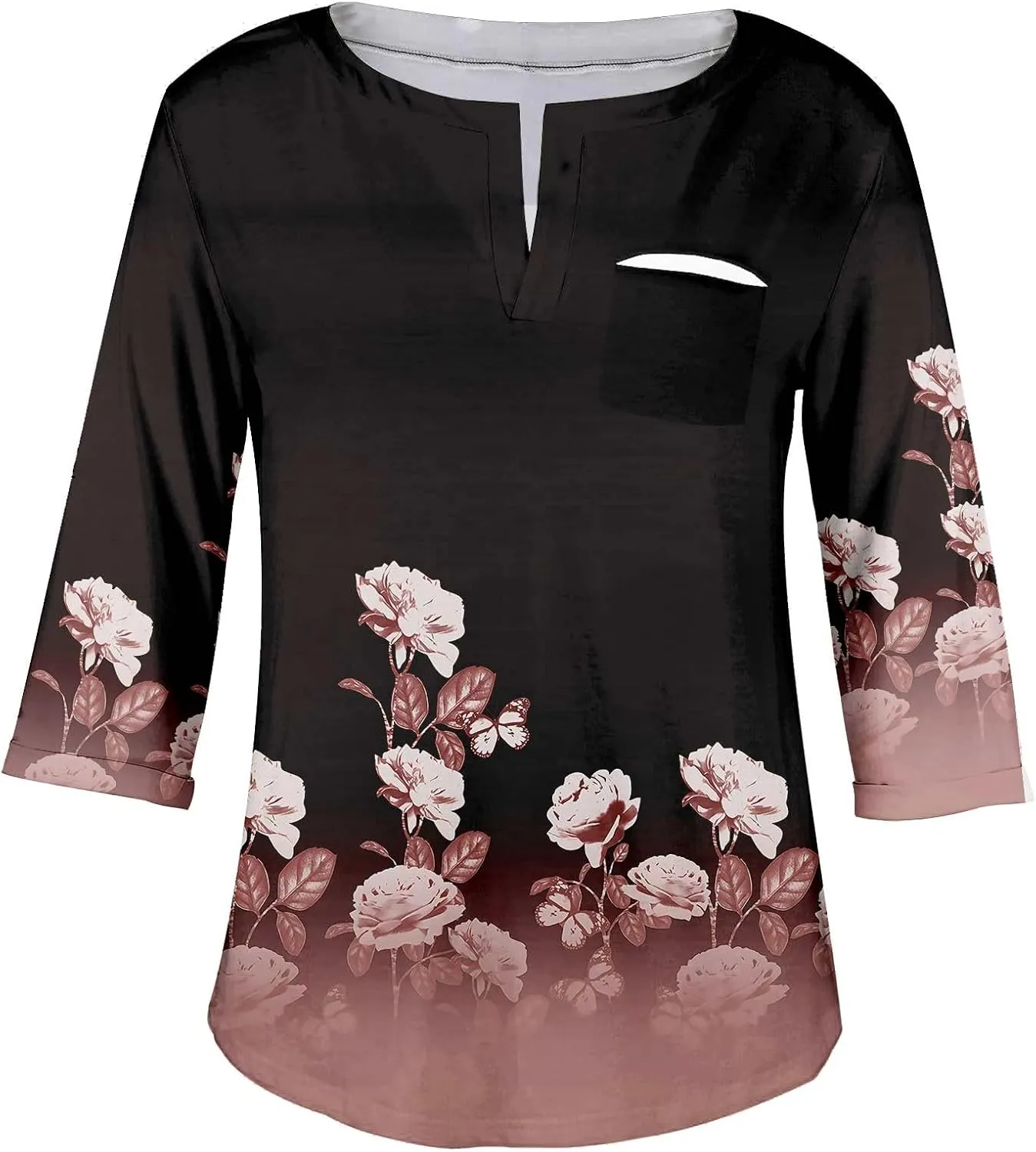 Plus Size Tops for Women Dressy Casual 3/4 Length Sleeve V Neck Shirts Comfy Gradient Loose Fit Fall Fashion Clothes