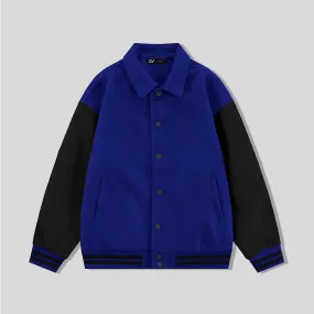Royal Blue Byron Collar Wool & Leather Varsity Jacket Black Sleeves - Jack N Hoods