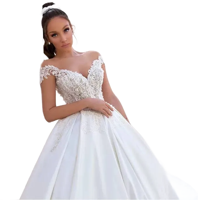 Satin A-line Wedding Gown Long Train Wedding Gown
