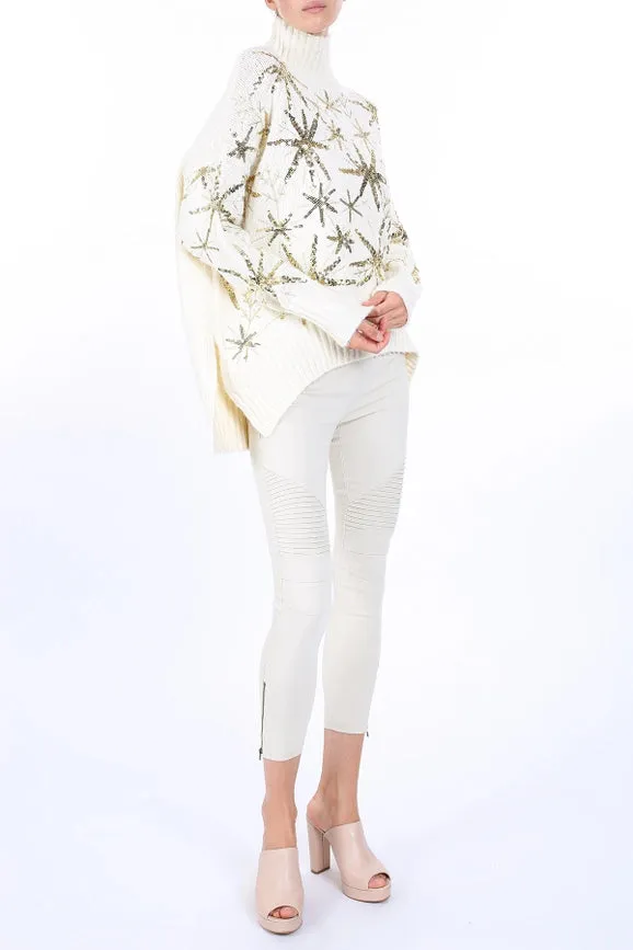 Starry Sequined High Low Knit Turtleneck Sweater