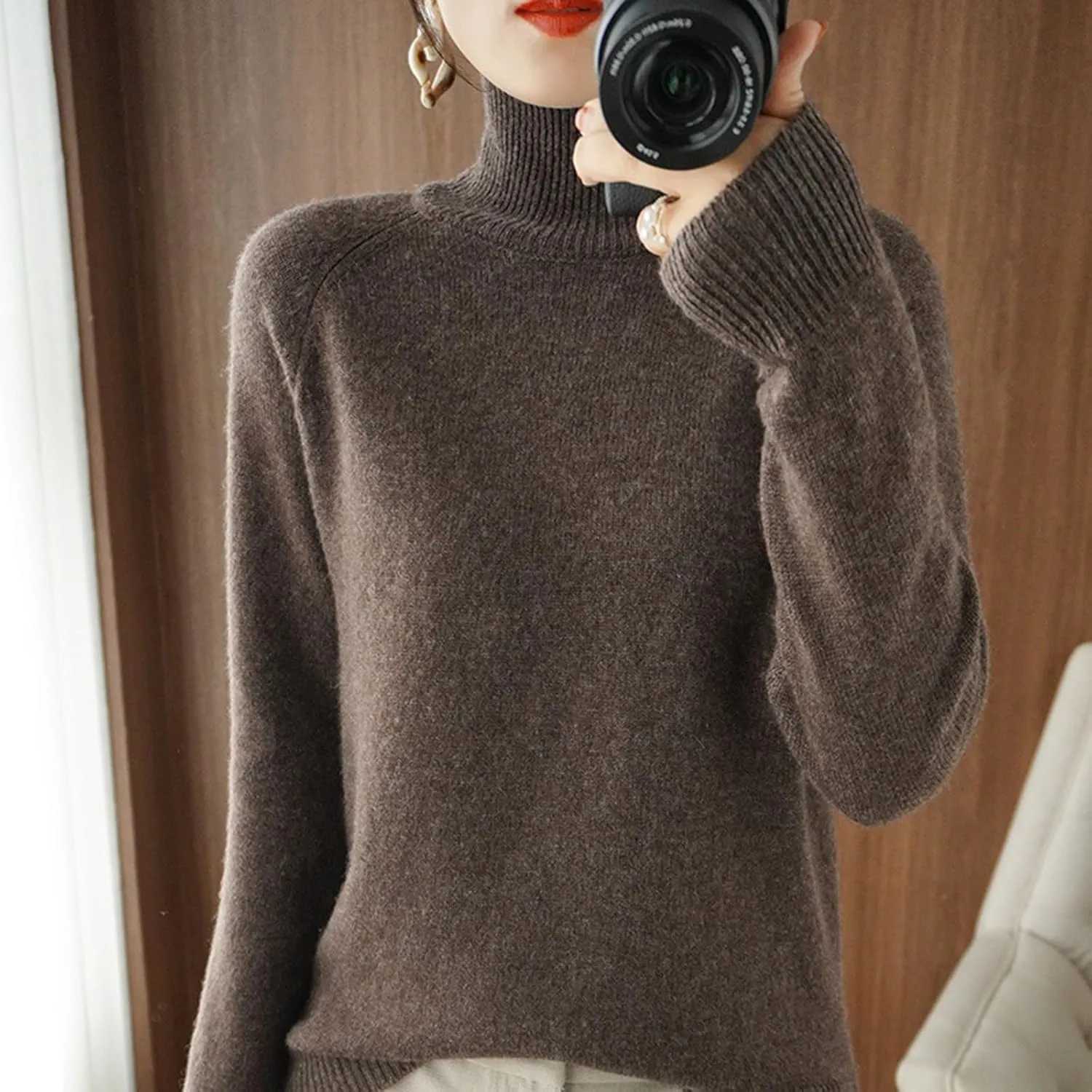 Sweaters for Women Turtleneck Long Sleeve Shirts Warm Ribbed Knit Chunky Pullover Oversized Loose Fit Tops 2024