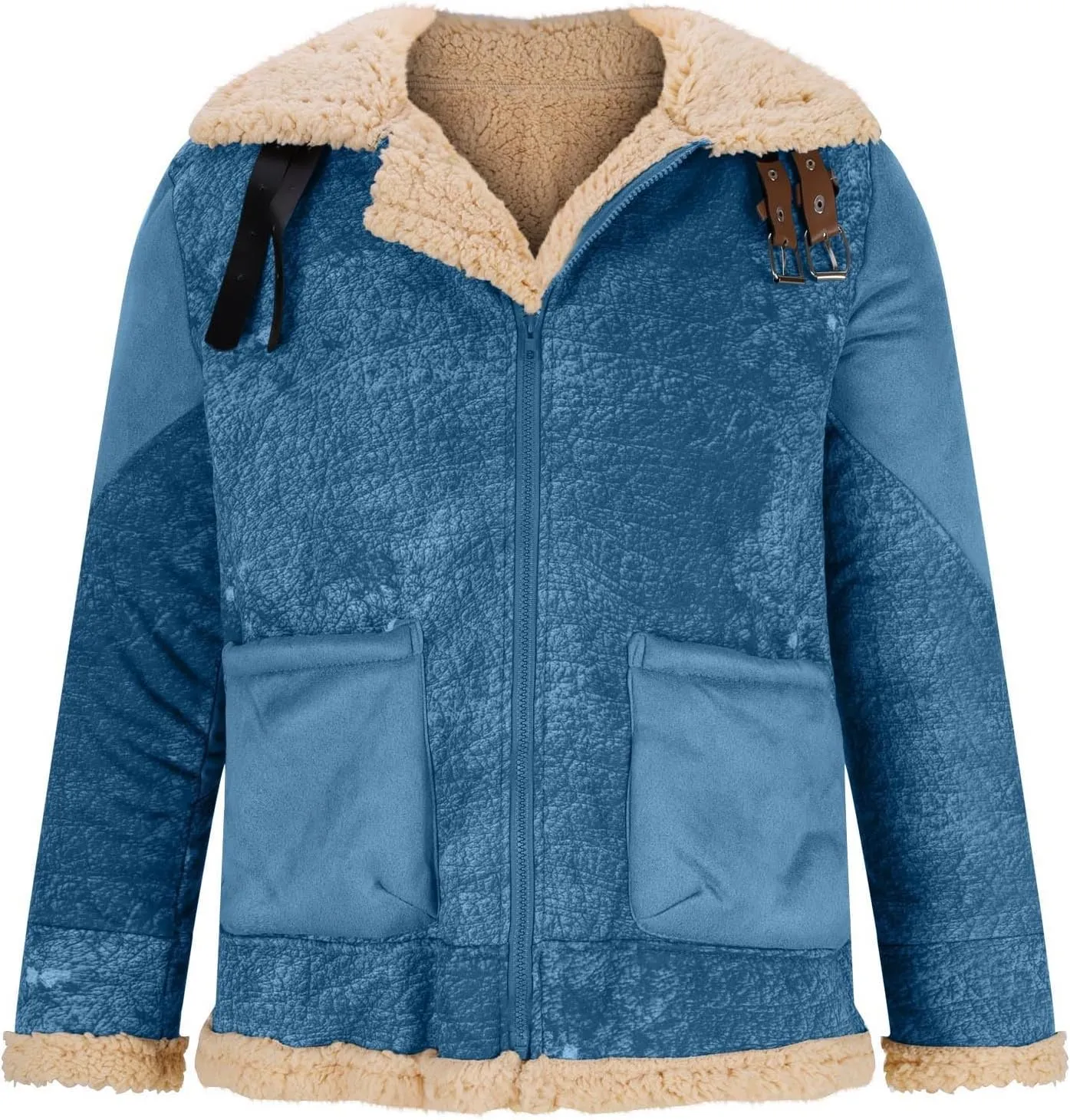 Winter Coats for Men Fleece Lined Suede Jacket Full Zip Lapel Collar Trucker Jackets with Pockets