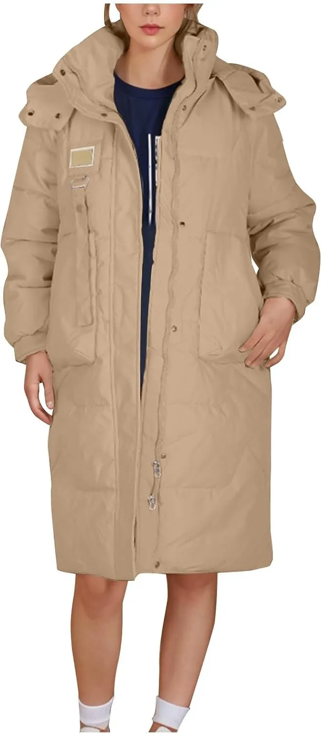 Winter Coats for Women 2024 Plus Size Winter Thickened Down Jacket Warm Hooded Long Quilted Puffer Coat Outerwear