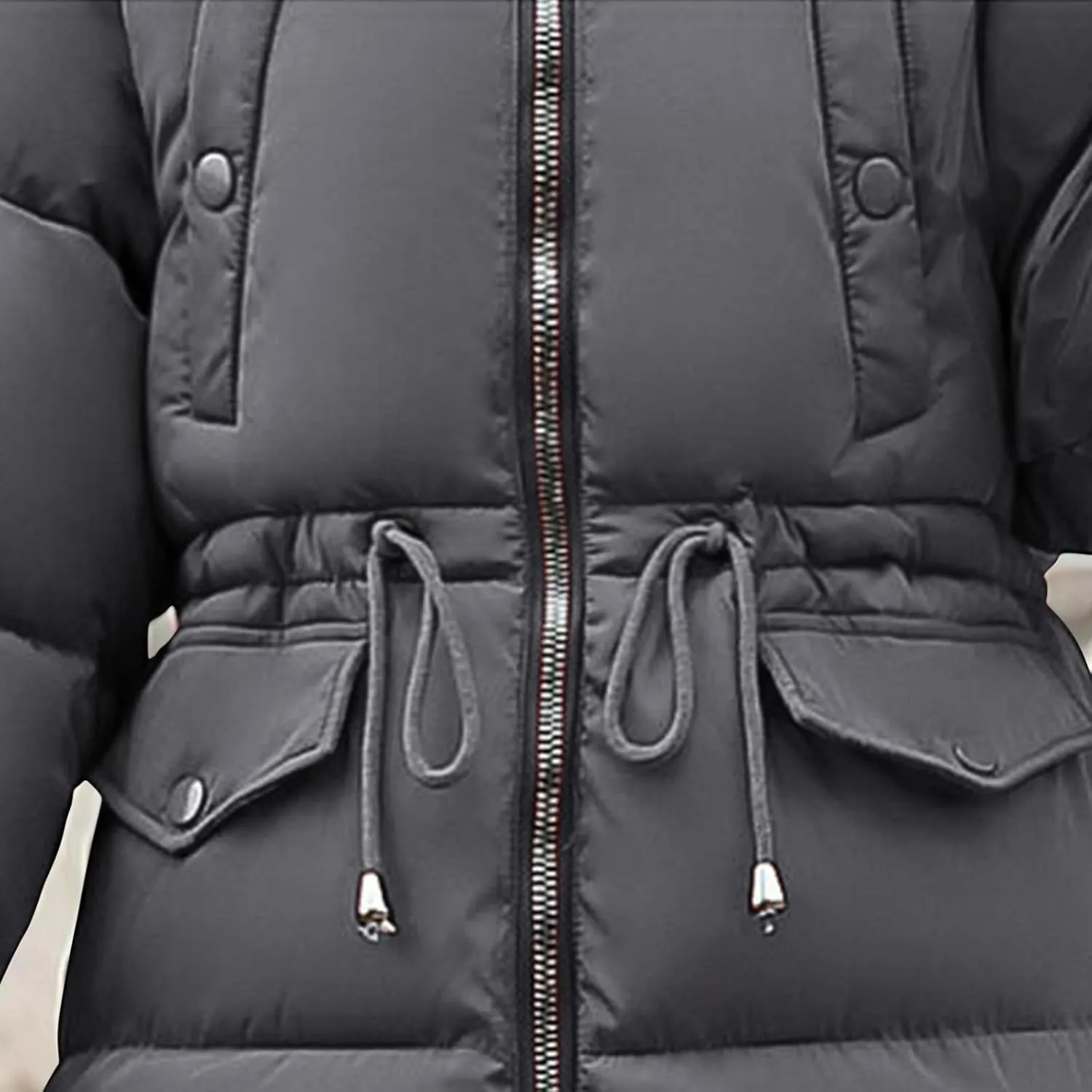 Winter Coats for Women with Faux Fur Hood Cotton Padded Down Jacket Mid Length Overcoat Warm Paraka Zipper Coat