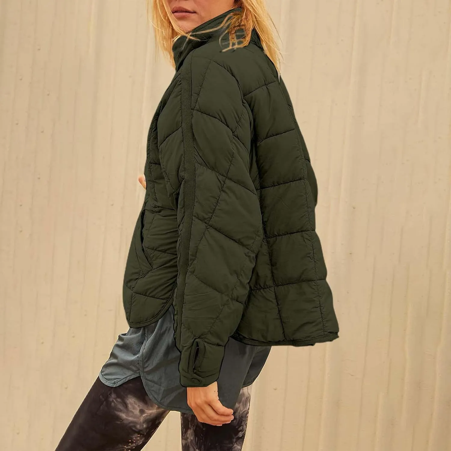Womens Classic Vintage Solid Zipper Overcoat Long Sleeve Stand Collar Coat Casual Insulated Slim Jacket Outdoor Clothes
