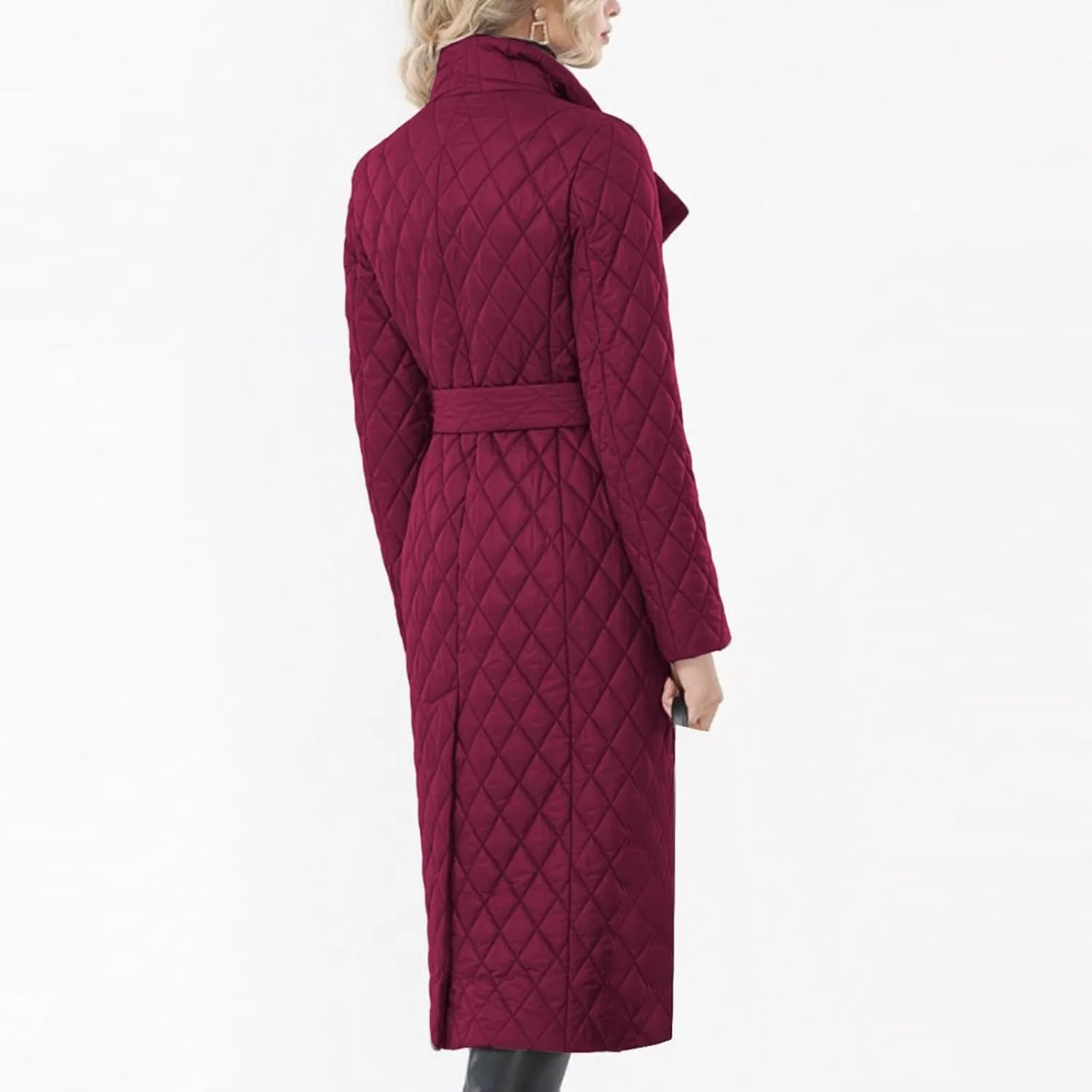 Womens Fashion Elegant Long Coat with Belt Long Sleeve Lapel Outwear Warm Fitted Soft Overcoat Winter Outdoor Clothes