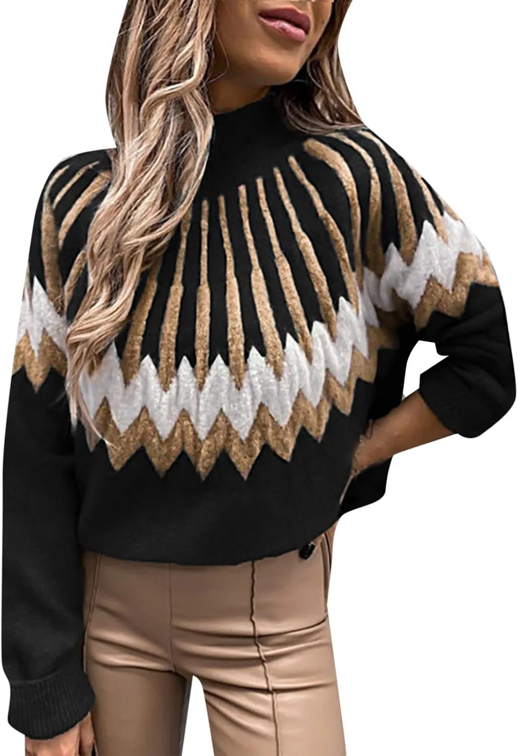 Womens Oversized Pullover Sweaters 2023 Turtleneck Long Sleeve Pullover Casual Long Sleeve Crewneck Cute (Black, M)