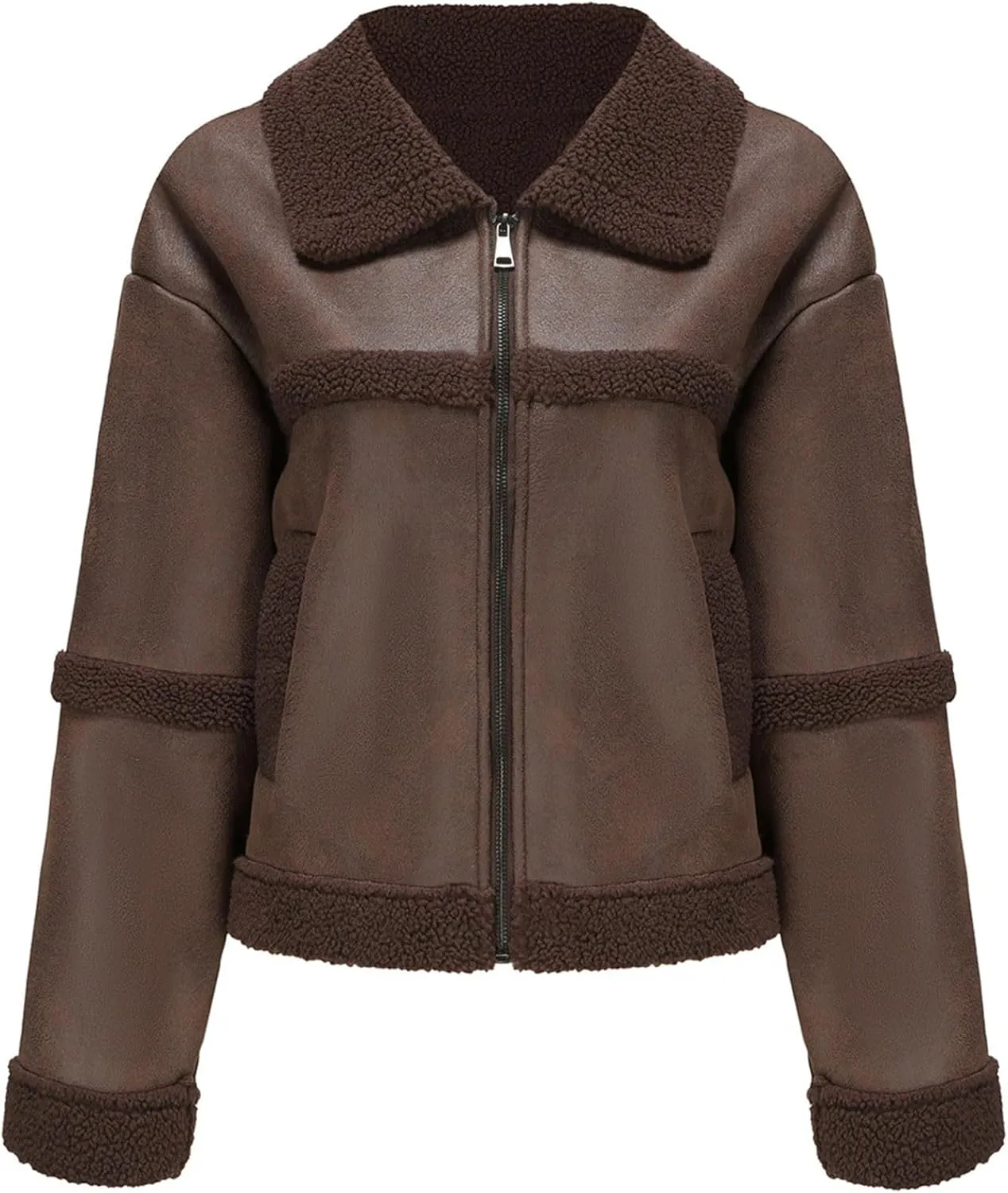 Women's PU Faux Leather Suede Jackets Fall Winter Fleece Lined Thickened Warm Short Coat Moto Biker Cropped Jacket