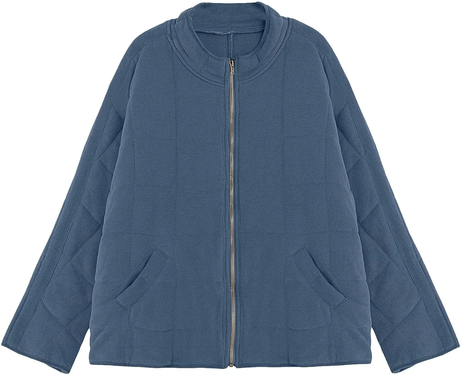 Womens Quilted Puffer Jackets Lightweight Dolman Sleeve Down Coats Zipper Padded Bomber Jackets Outwear with Pocket