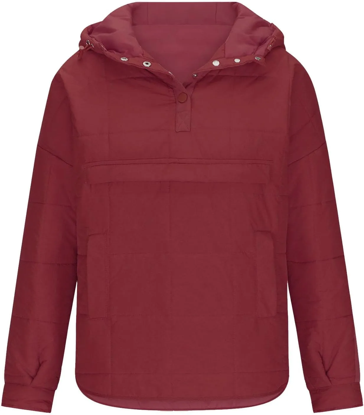 Women's Quilted Pullover Puffer Jackets Lightweight Button Outwear Winter Warm Oversized Packable Hooded Coat Tops